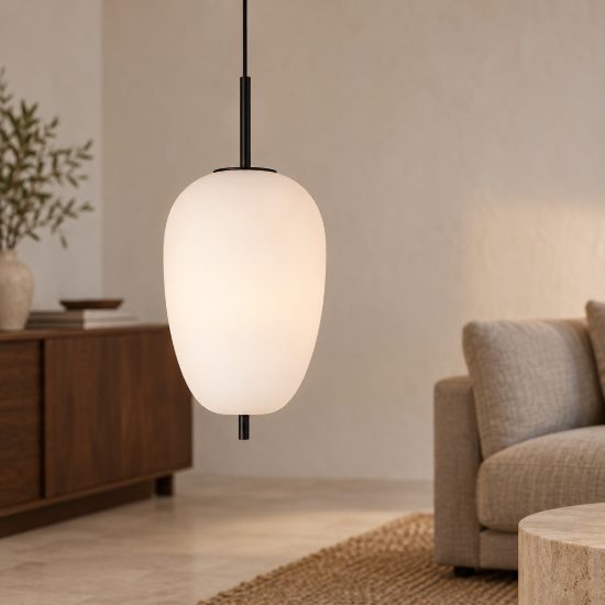 Lampadario per cucina moderno a sospensione oliva opale e nero vetro