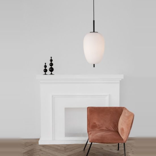 Lampadario per cucina moderno a sospensione oliva opale e nero vetro