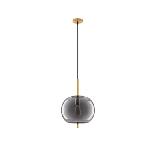 Lampadario a sospensione per camera da letto globo fumè e oro ottone vetro