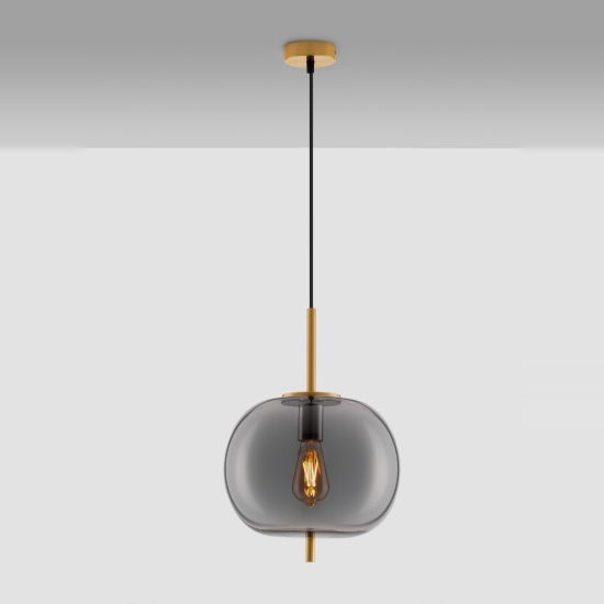 Lampadario a sospensione per camera da letto globo fumè e oro ottone vetro