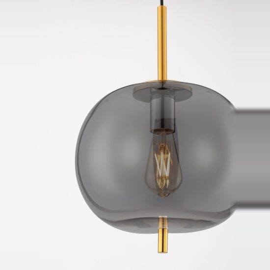 Lampadario a sospensione per camera da letto globo fumè e oro ottone vetro