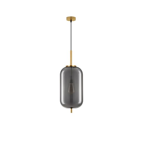 Lampada a sospensione per comodini camera da letto moderna oliva fumé e oro ottone vetro