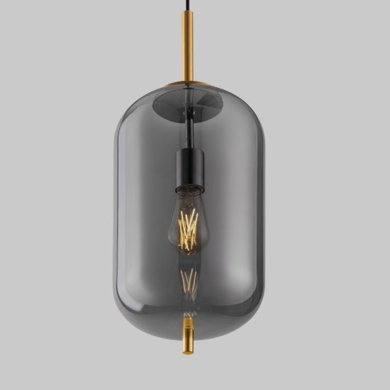 Lampada a sospensione per comodini camera da letto moderna oliva fumé e oro ottone vetro