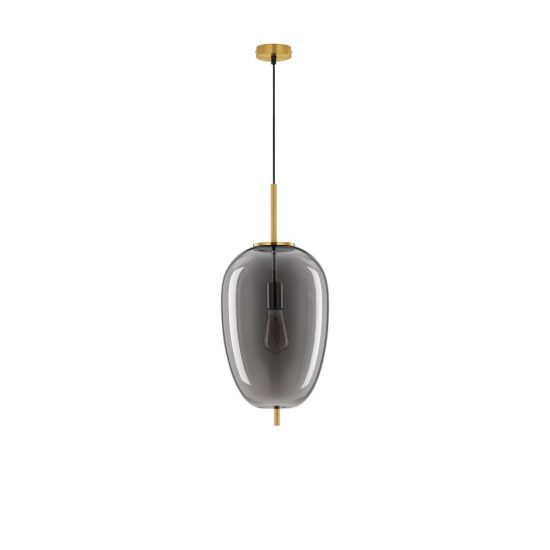Lampadario a sospensione per cucina moderno oliva fumé e oro ottone vetro
