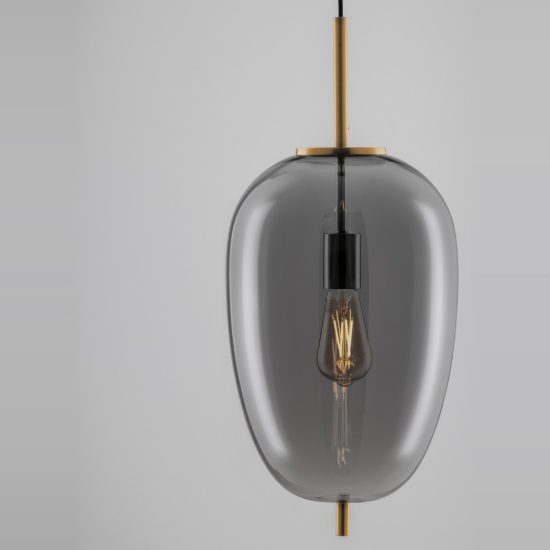 Lampadario a sospensione per cucina moderno oliva fumé e oro ottone vetro