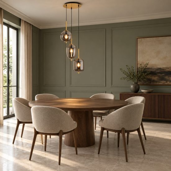 Lampadario a sospensione 3 luci per soggiorno moderno fumé e oro ottone