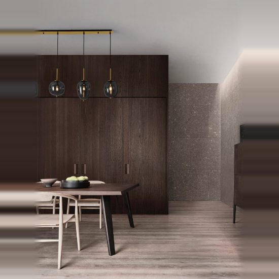 Lampadario a sospensione 4 luci per cucina moderno fumé e oro ottone