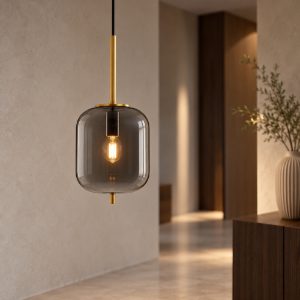 Lampada a sospensione per camera da letto moderna oliva fumè e oro ottone vetro