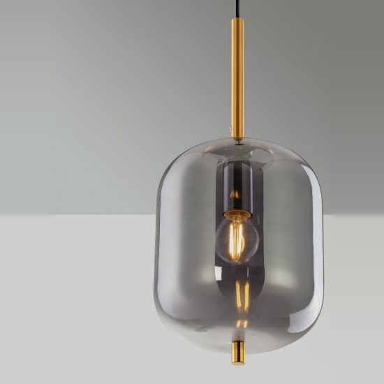 Lampada a sospensione per camera da letto moderna oliva fumè e oro ottone vetro