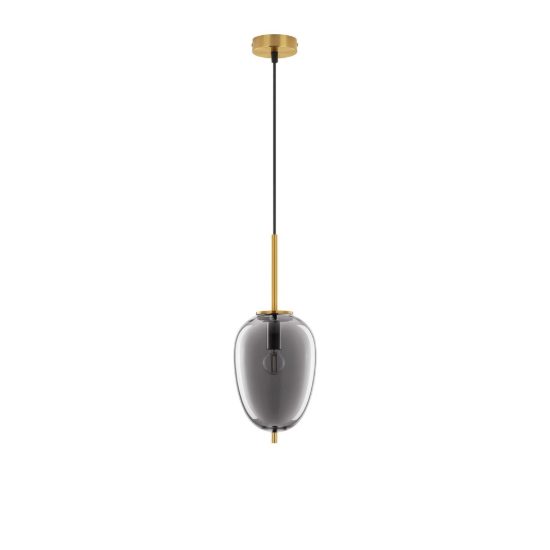Lampada a sospensione per comodini camera da letto moderna oliva fumé e oro ottone vetro