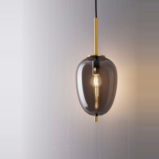 Lampada a sospensione per comodini camera da letto moderna oliva fumé e oro ottone vetro
