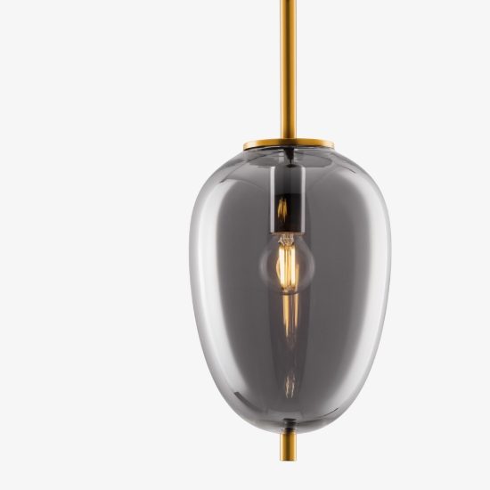 Lampada a sospensione per comodini camera da letto moderna oliva fumé e oro ottone vetro