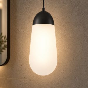 Lampada per cucina moderna a sospensione oliva opale e nero vetro