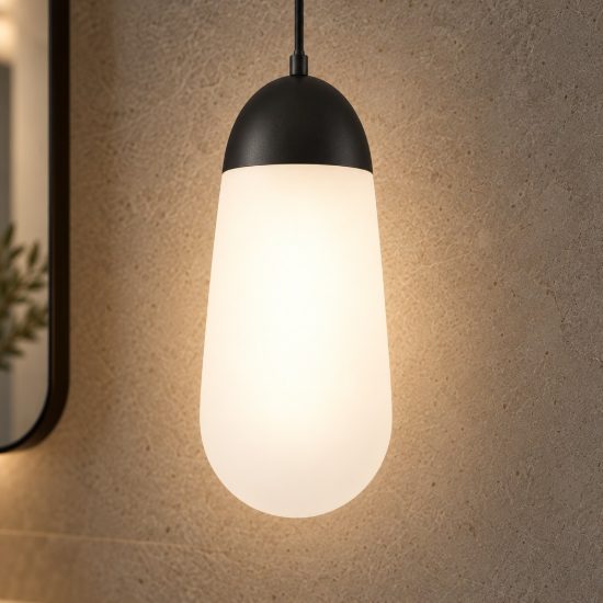 Lampada per cucina moderna a sospensione oliva opale e nero vetro