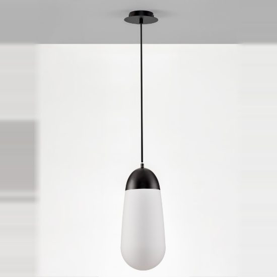 Lampada per cucina moderna a sospensione oliva opale e nero vetro