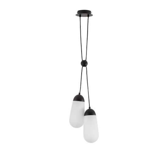 Lampadario per cucina moderna a sospensione opale e nero vetro 2 luci