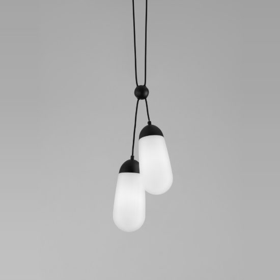 Lampadario per cucina moderna a sospensione opale e nero vetro 2 luci