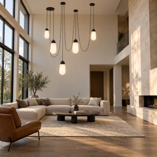 Lampadario moderno a sospensione per soggiorno opale e nero vetro 5 luci