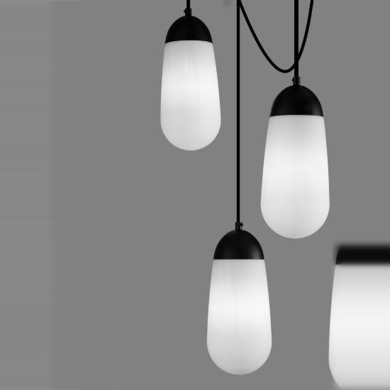 Lampadario moderno a sospensione per soggiorno opale e nero vetro 5 luci