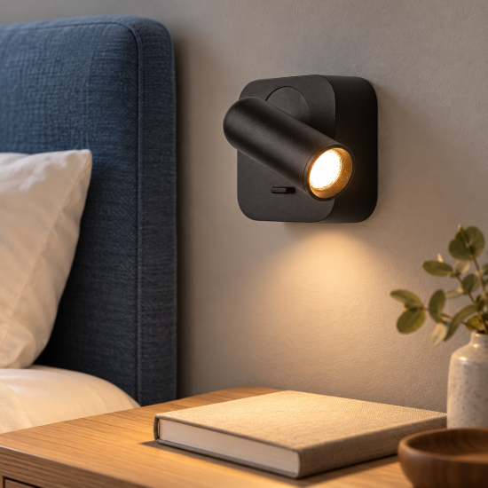 Applique per comodino nera led 3w 3000k 7cm maytoni mirax orientabile