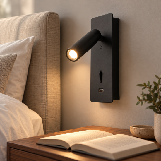 Maytoni mirax applique per comodino camera da letto nera led 3w 3000k