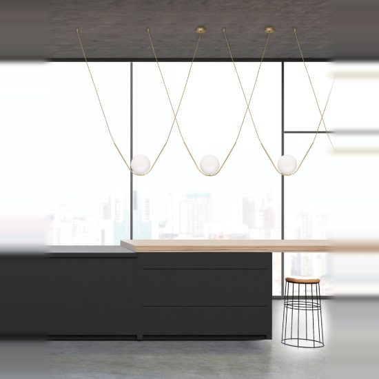 Lampadario a sospensione moderno per soggiorno sferico bianco e ottone vetro