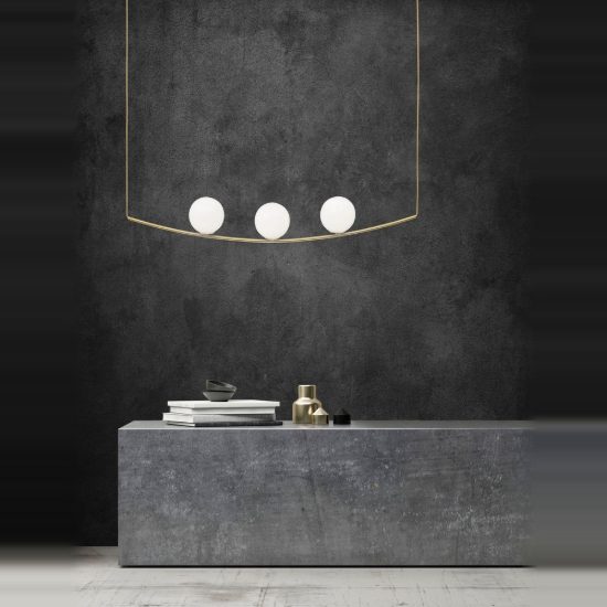 Lampadario a sospensione 3 luci contemporaneo per soggiorno bianco e ottone vetro