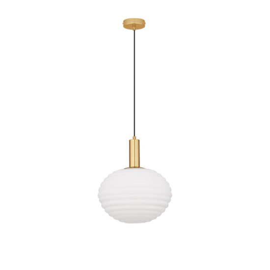 Lampadario per camera da letto a sospensione globo bianco latte e oro vetro