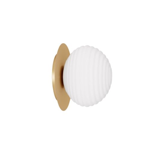 Applique moderna da parete sferica bianco latte e oro vetro per soggiorno