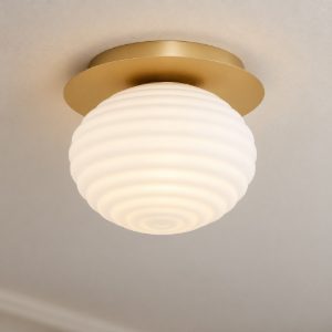 Plafoniera per camera da letto moderna bianco latte e oro vetro 26cm