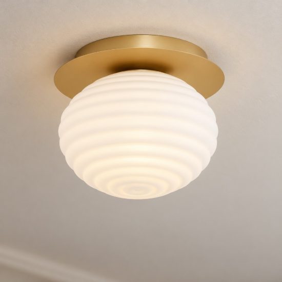 Plafoniera per camera da letto moderna bianco latte e oro vetro 26cm