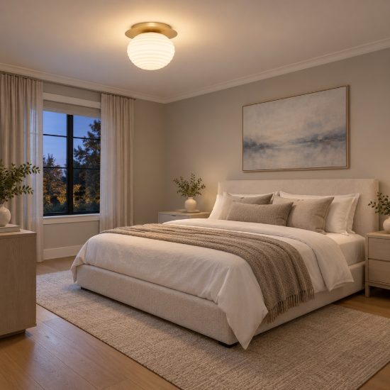 Plafoniera per camera da letto moderna bianco latte e oro vetro 26cm