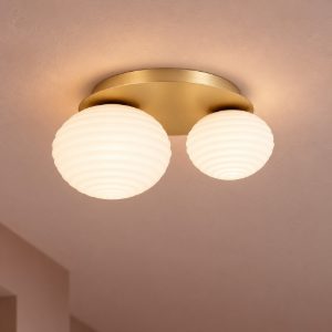 Plafoniera per camera da letto moderna bianco latte e oro vetro 45cm