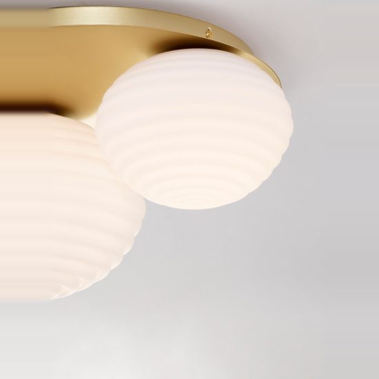 Plafoniera per camera da letto moderna bianco latte e oro vetro 45cm