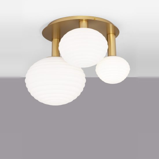 Plafoniera per camera da letto moderna bianco latte e oro vetro 54cm