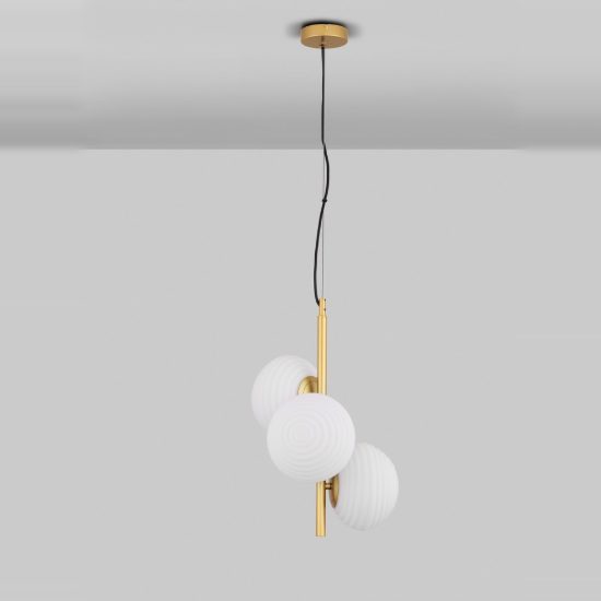 Lampadario per cucina contemporaneo a sospensione bianco latte e oro 3 luci