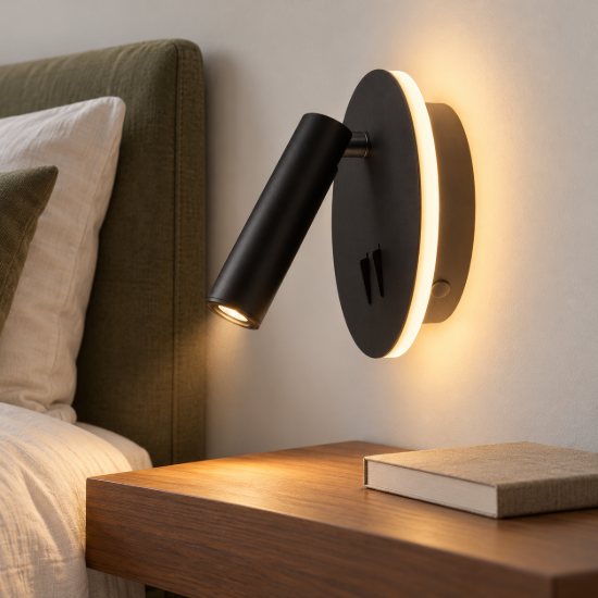 Applique per camera da letto nero led 9w 3000k maytoni ios 176