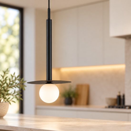 Lampada moderna a sospensione per comodini camera da letto opale e nero vetro