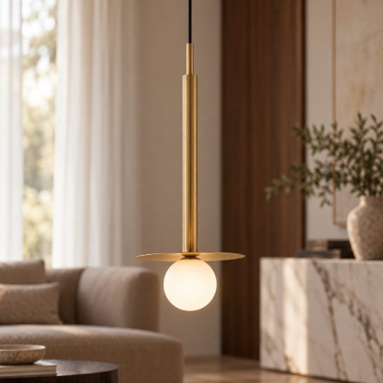 Lampada a sospensione moderna a sfera opale e oro ottone vetro per soggiorno