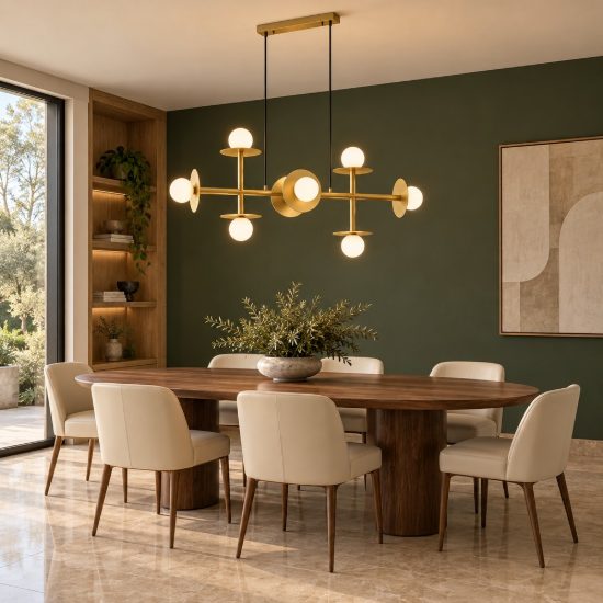 Lampadario a sospensione 8 luci contemporaneo opale e oro ottone per soggiorno