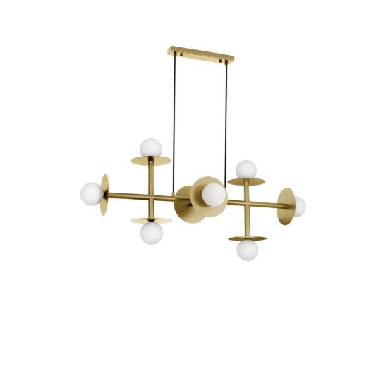 Lampadario a sospensione 8 luci contemporaneo opale e oro ottone per soggiorno