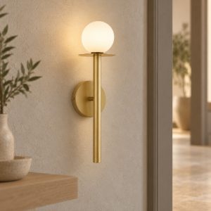 Applique da parete 12cm moderna opale e oro ottone vetro per soggiorno h45cm