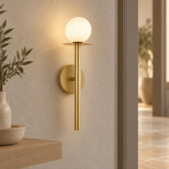 Applique da parete 12cm moderna opale e oro ottone vetro per soggiorno h45cm
