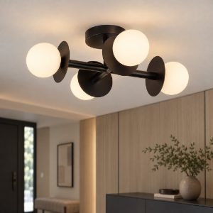 Plafoniera per camera da letto moderna sferica opale e nero vetro 51cm
