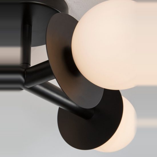Plafoniera per camera da letto moderna sferica opale e nero vetro 51cm