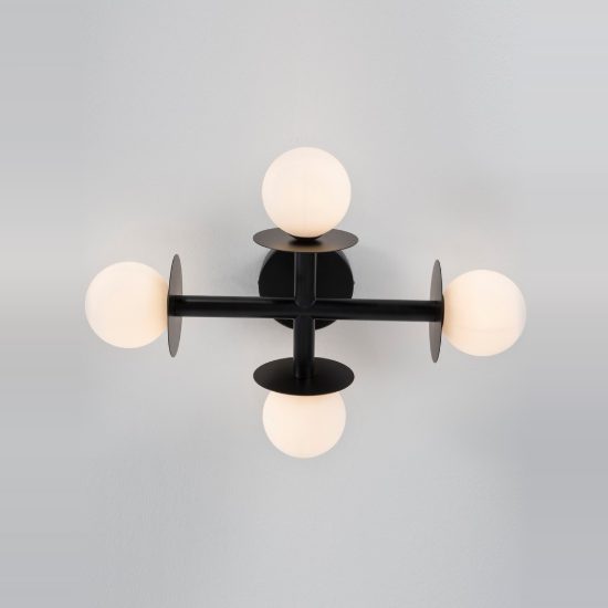 Plafoniera per camera da letto moderna sferica opale e nero vetro 51cm