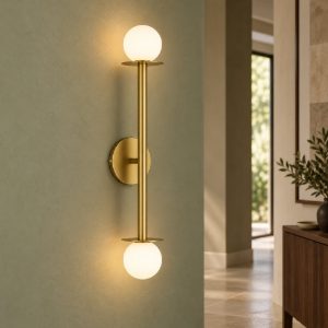 Applique da parete 12cm moderna opale e oro ottone vetro per soggiorno 2 luci h67cm