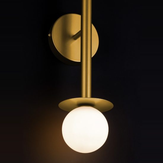 Applique da parete 12cm moderna opale e oro ottone vetro per soggiorno 2 luci h67cm