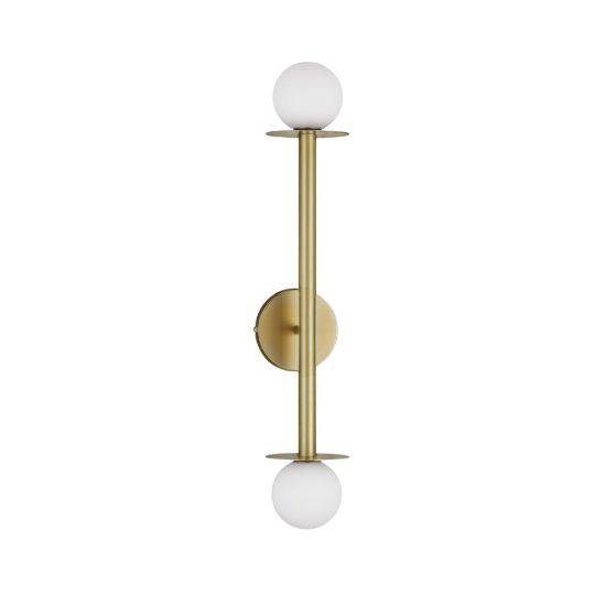 Applique da parete 12cm moderna opale e oro ottone vetro per soggiorno 2 luci h67cm