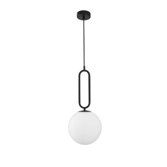 Lampada per cucina moderna a sospensione sferica opale e nero vetro